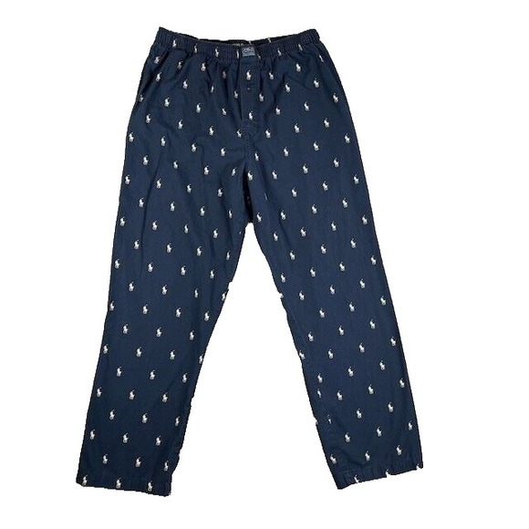 Polo‎ Ralph Lauren Pants Mens Large Navy Blue All Over Print Pony Pajama Lounge - Picture 1 of 14